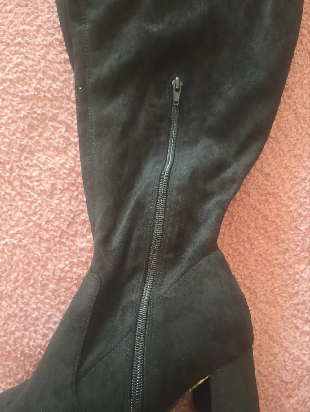 Black Suede Knee-High Block Heel Boots - Women Size 9 Wide Calf